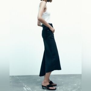 Zara Black Denim Asymmetrical Midi To Maxi Skirt Medium